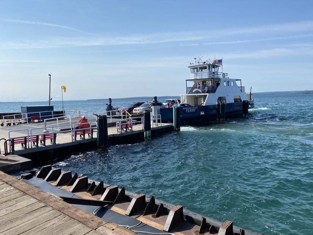 The Madeline Island ferry at the dock on a sunny day