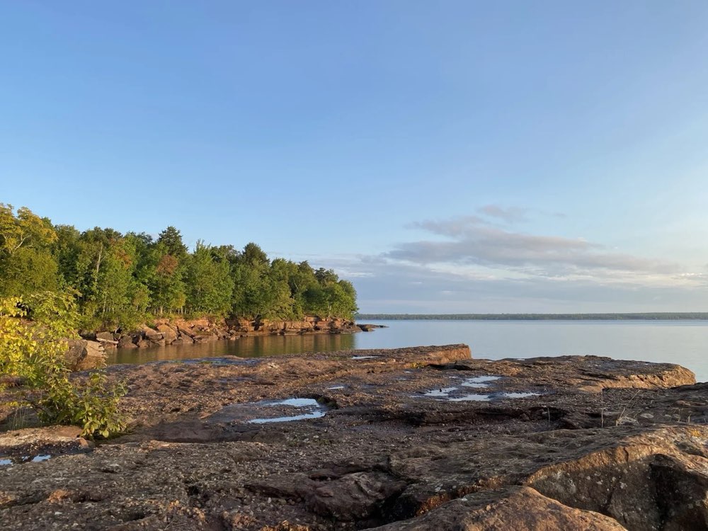 Rocky Lake Superior shoreline at sunrise
