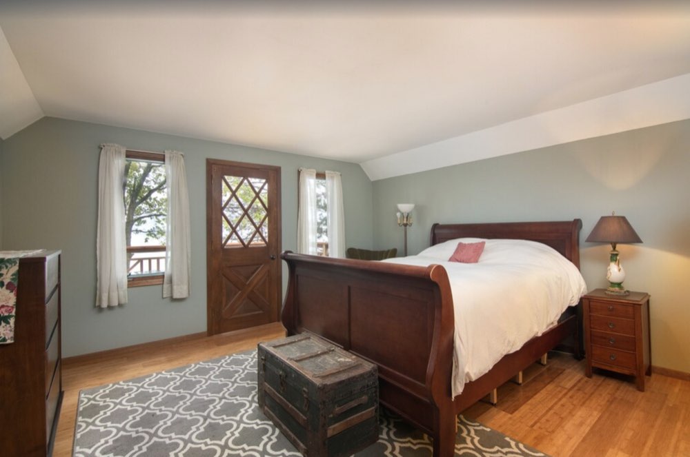 Bedroom with a wooden bed