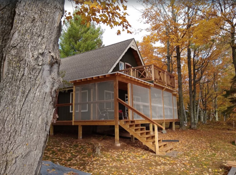 The cabin and its screened porch